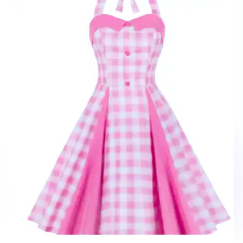 Pink Gingham Halter Dress Midi NWT Small